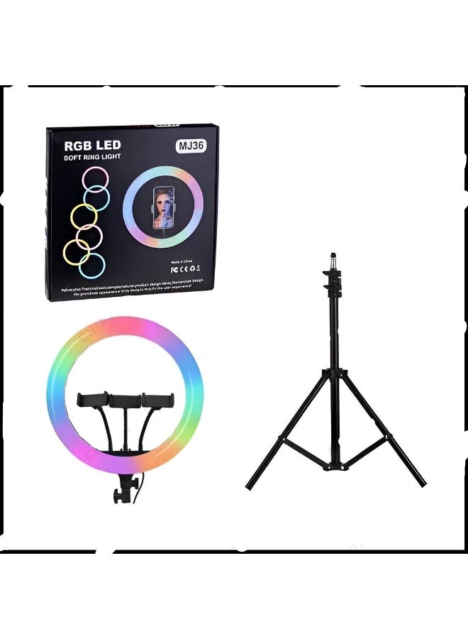 MJ 14inch MJ-36 RGB LED Soft Ring Light With Phone Tripod Stand For Camera Smartphones Shooting Vlogging And Reels - Image 4